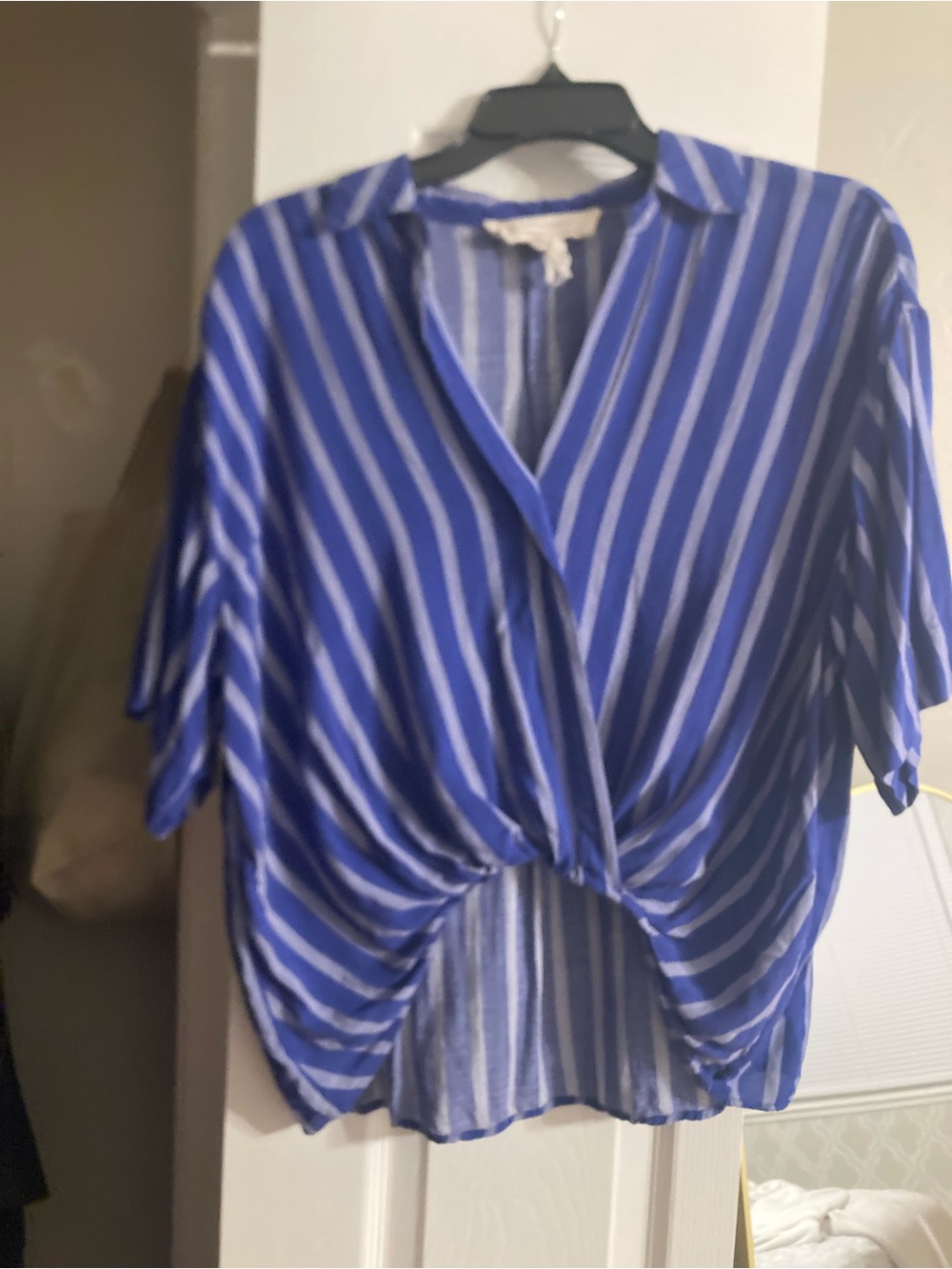 Striped Twist-Front Blue Women’s Top
